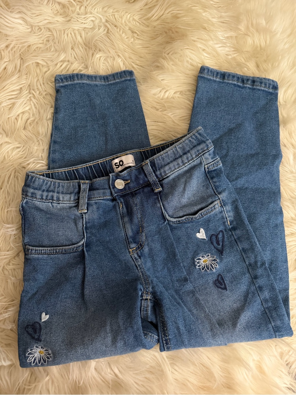 Girls SO Denim Blue Embroidered Jeans